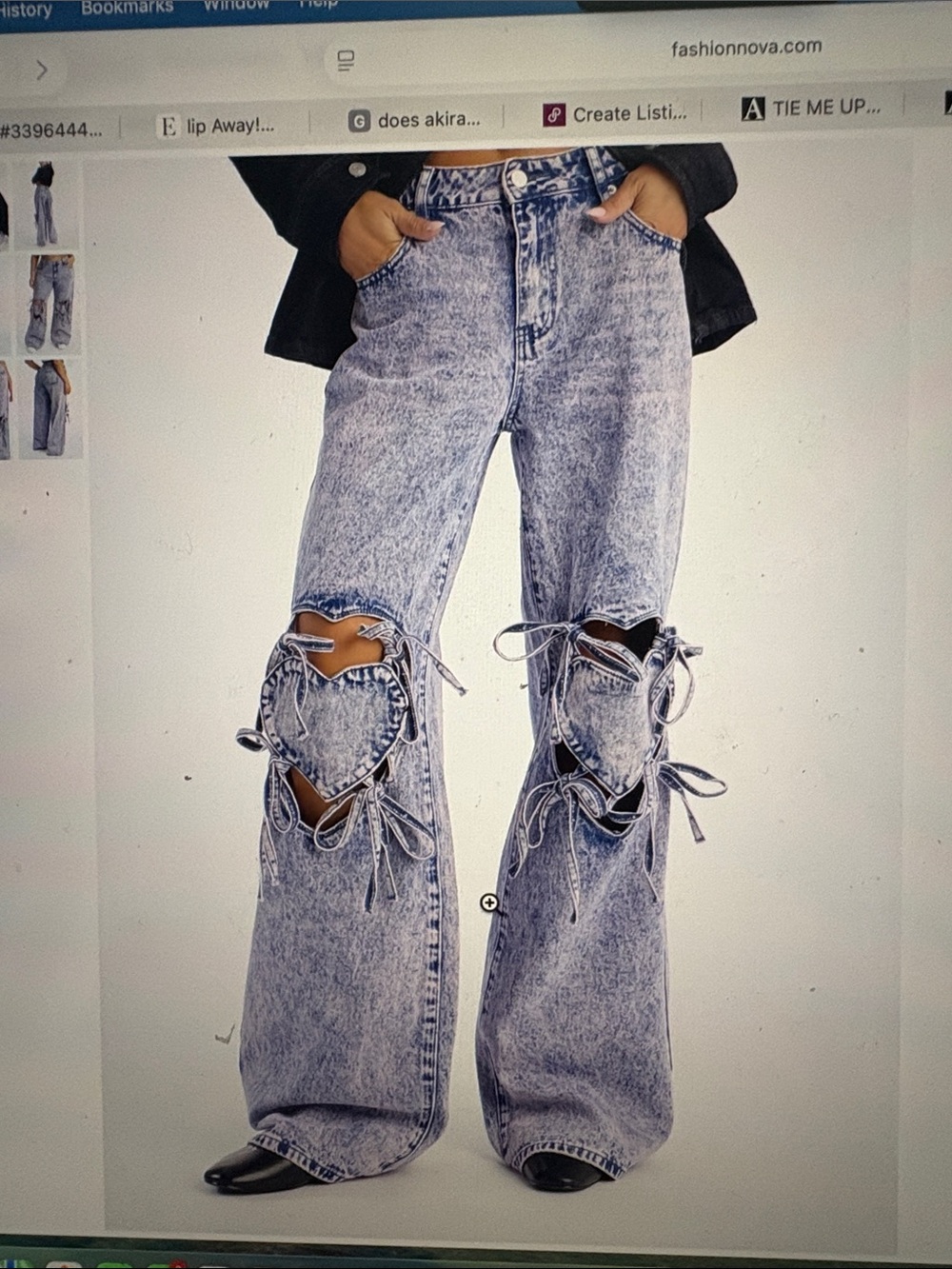 Fashion Nova Light Acid Wash Wide-Leg Jeans with Heart Cutouts